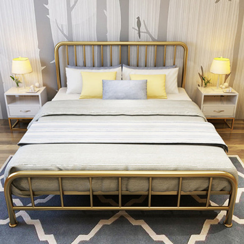 Modern Metal Headboard Bed Rectangular Open-Frame Bed with Metal Legs
