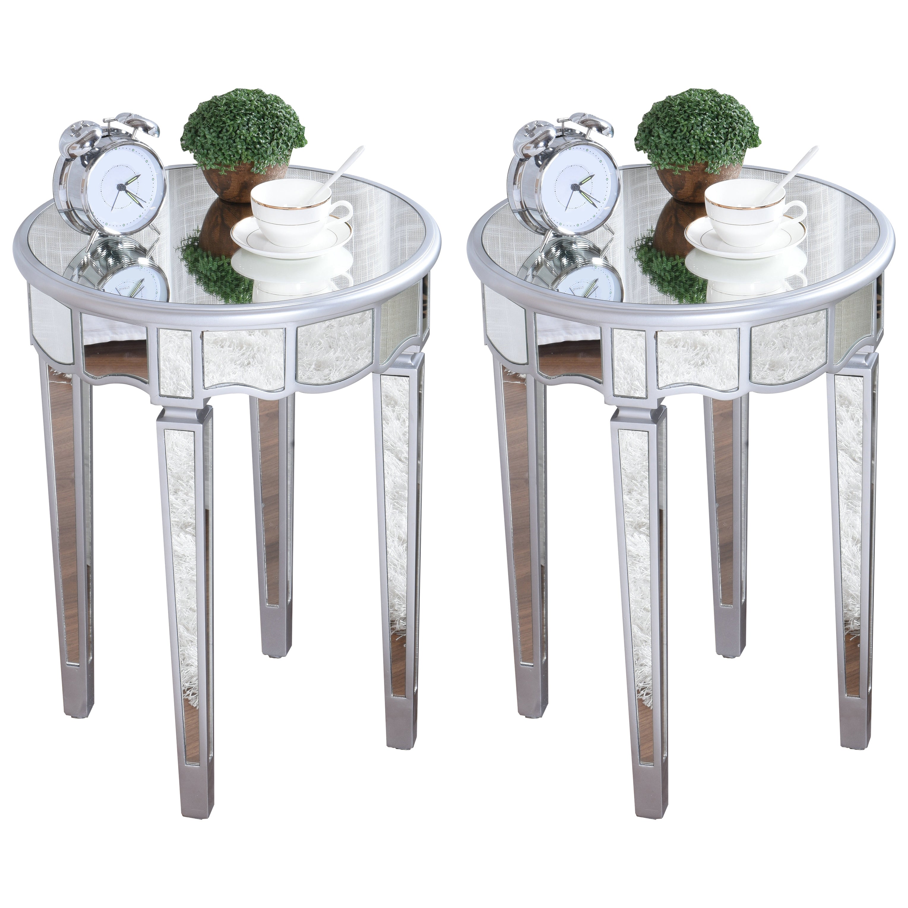 Round Glass Top Side End Table Modernistic Solid Wood 4 Legs End Table