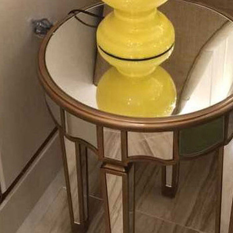 Round Glass Top Side End Table Modernistic Solid Wood 4 Legs End Table