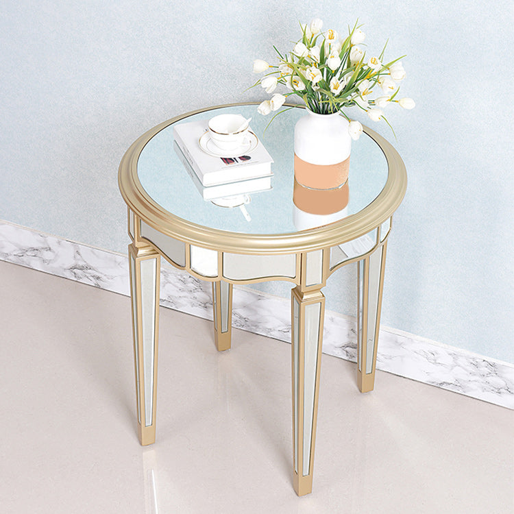 Round Glass Top Side End Table Modernistic Solid Wood 4 Legs End Table