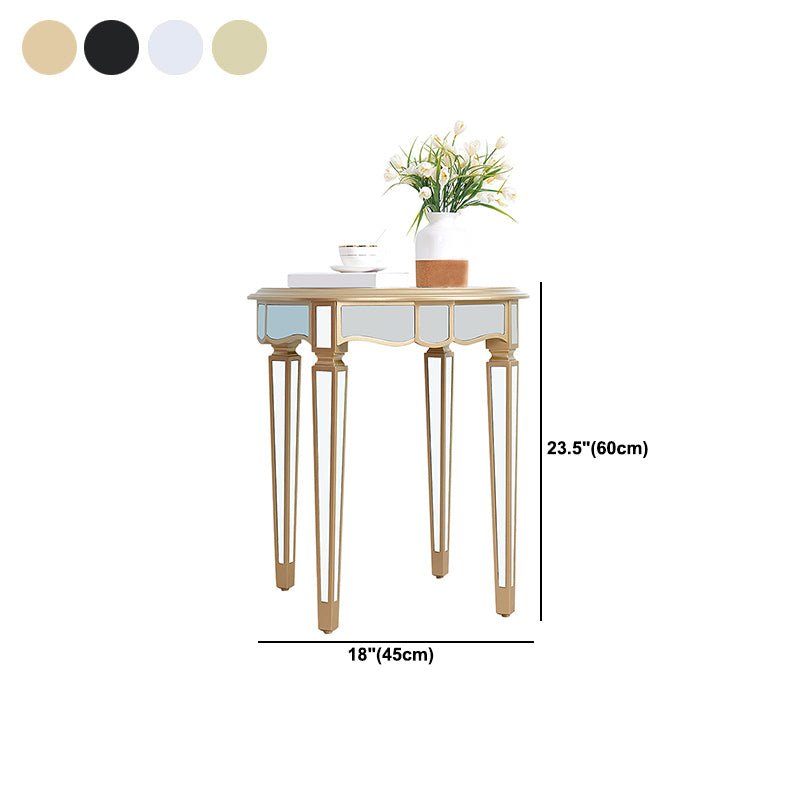 Round Glass Top Side End Table Modernistic Solid Wood 4 Legs End Table