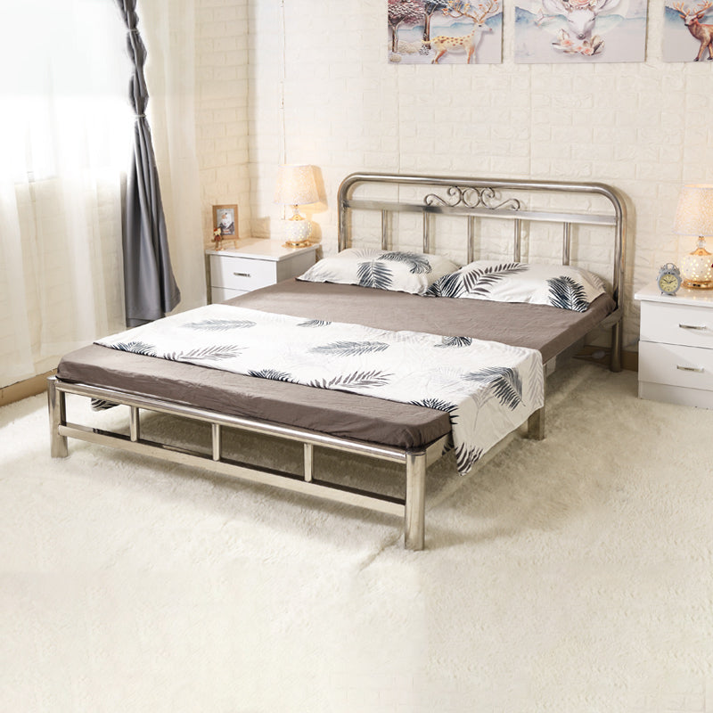 Silver Modern Steel Bed Rectangular Minimalist Bed with Metal Legs