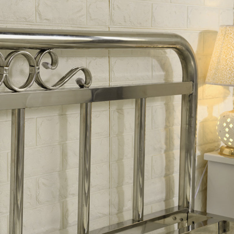 Silver Modern Steel Bed Rectangular Minimalist Bed with Metal Legs