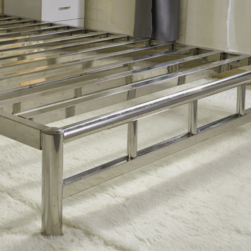 Silver Modern Steel Bed Rectangular Minimalist Bed with Metal Legs