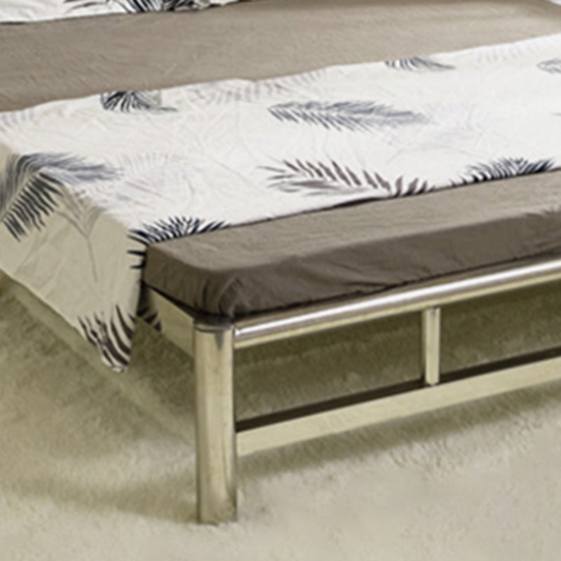Silver Modern Steel Bed Rectangular Minimalist Bed with Metal Legs