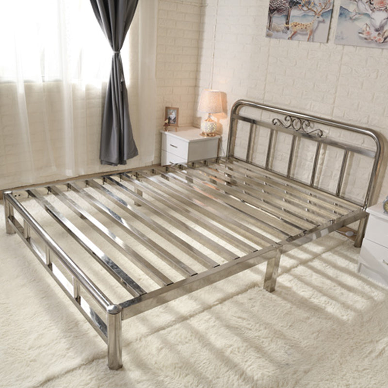 Silver Modern Steel Bed Rectangular Minimalist Bed with Metal Legs