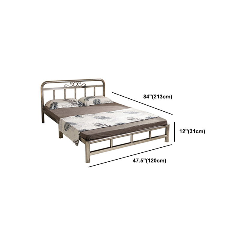 Silver Modern Steel Bed Rectangular Minimalist Bed with Metal Legs