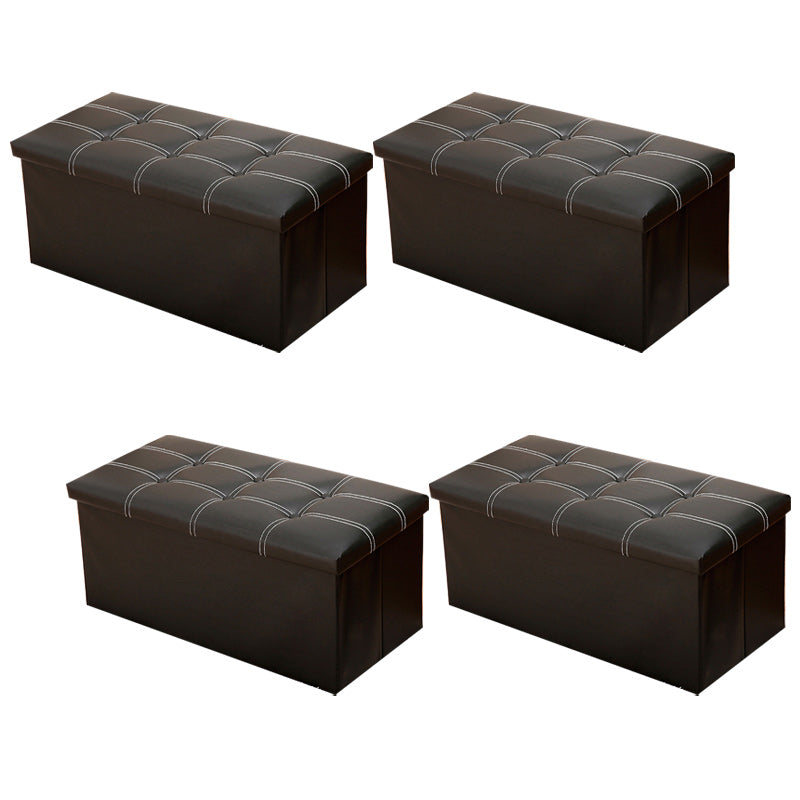 Modern Square Ottoman Foldable Water Resistant Tufted Faux Leather Ottoman with Storage