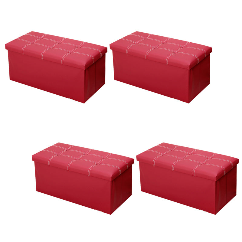 Modern Square Ottoman Foldable Water Resistant Tufted Faux Leather Ottoman with Storage