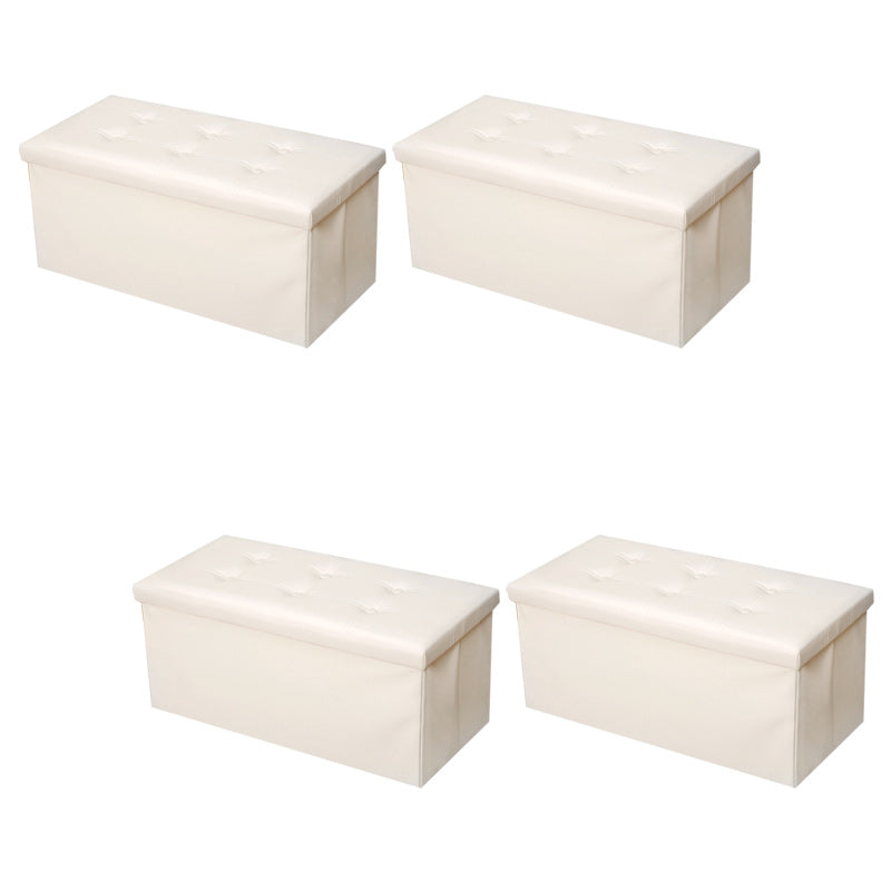 Modern Square Ottoman Foldable Water Resistant Tufted Faux Leather Ottoman with Storage