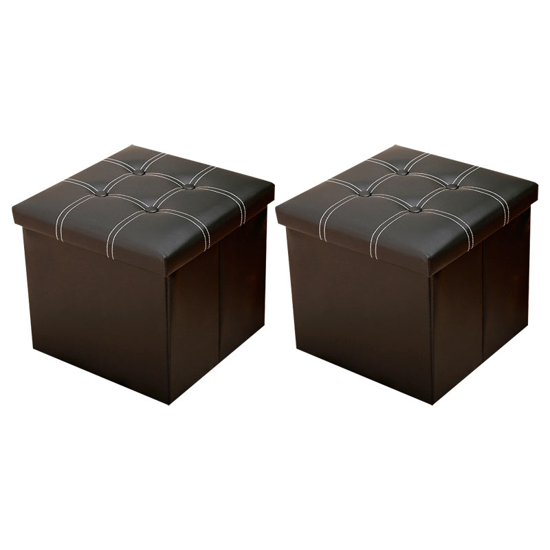 Modern Square Ottoman Foldable Water Resistant Tufted Faux Leather Ottoman with Storage