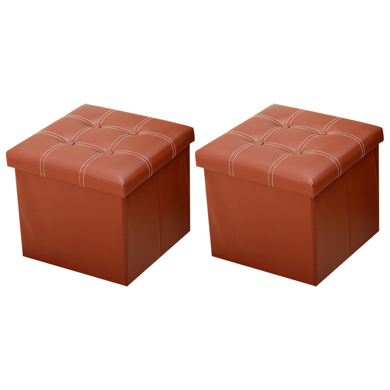Modern Square Ottoman Foldable Water Resistant Tufted Faux Leather Ottoman with Storage