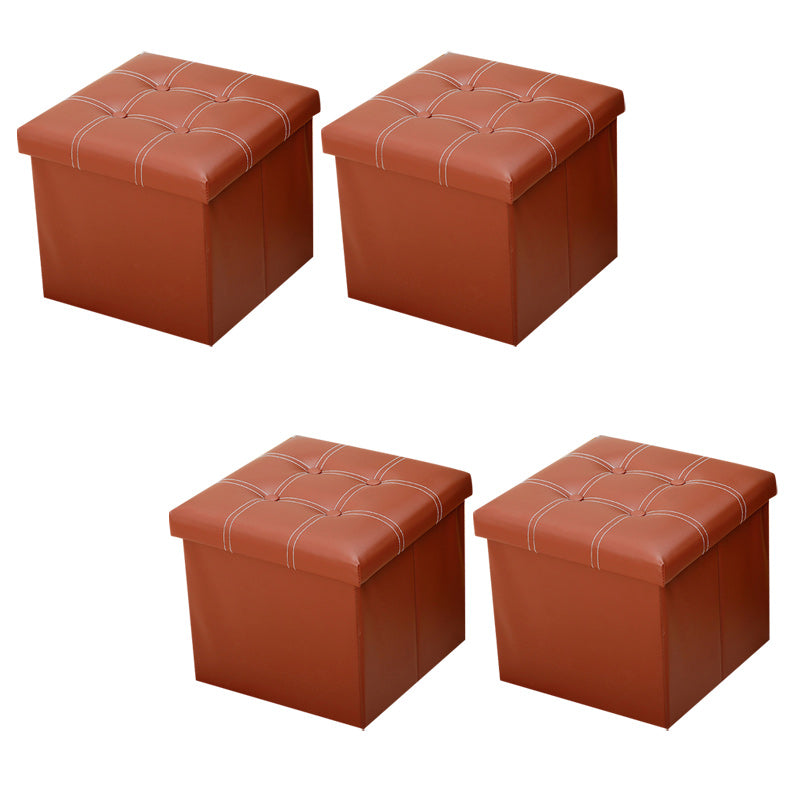Modern Square Ottoman Foldable Water Resistant Tufted Faux Leather Ottoman with Storage