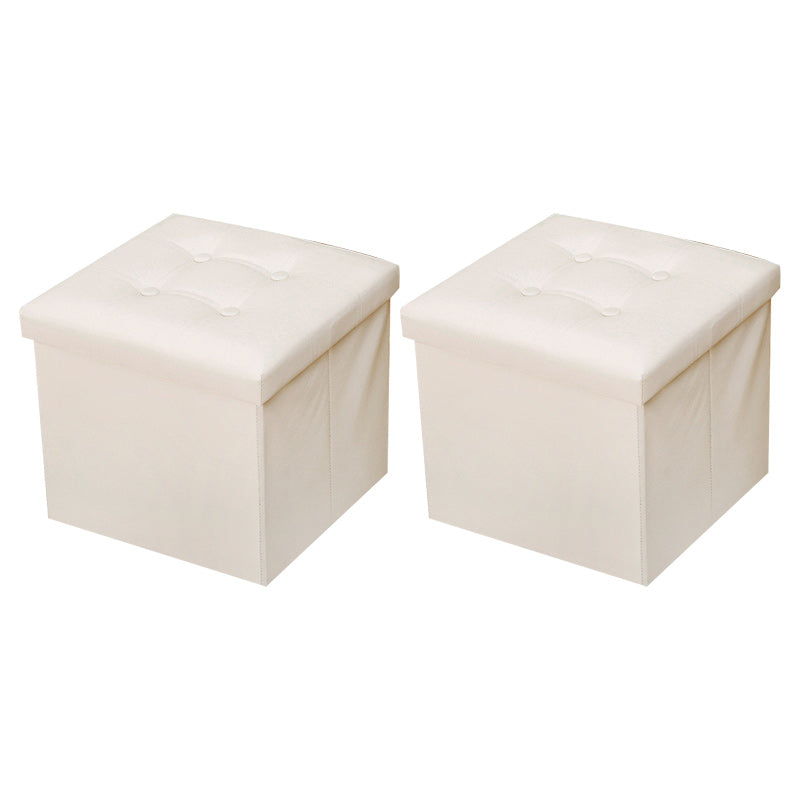 Modern Square Ottoman Foldable Water Resistant Tufted Faux Leather Ottoman with Storage