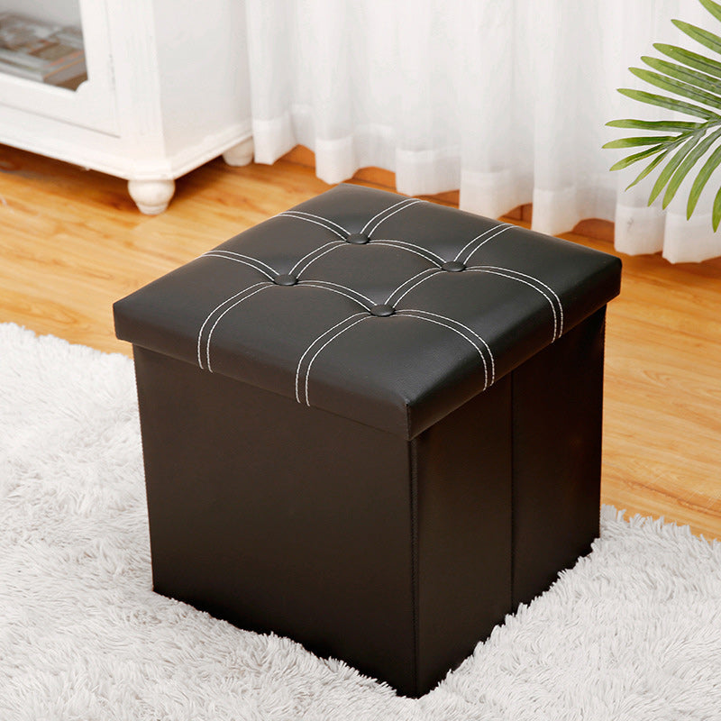 Modern Square Ottoman Foldable Water Resistant Tufted Faux Leather Ottoman with Storage
