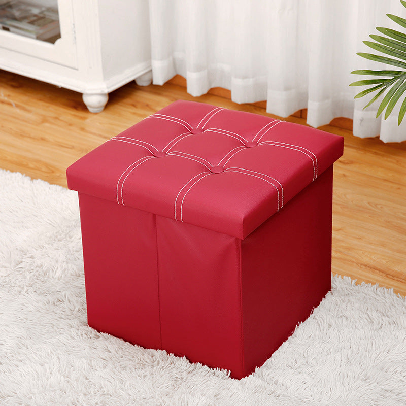 Modern Square Ottoman Foldable Water Resistant Tufted Faux Leather Ottoman with Storage