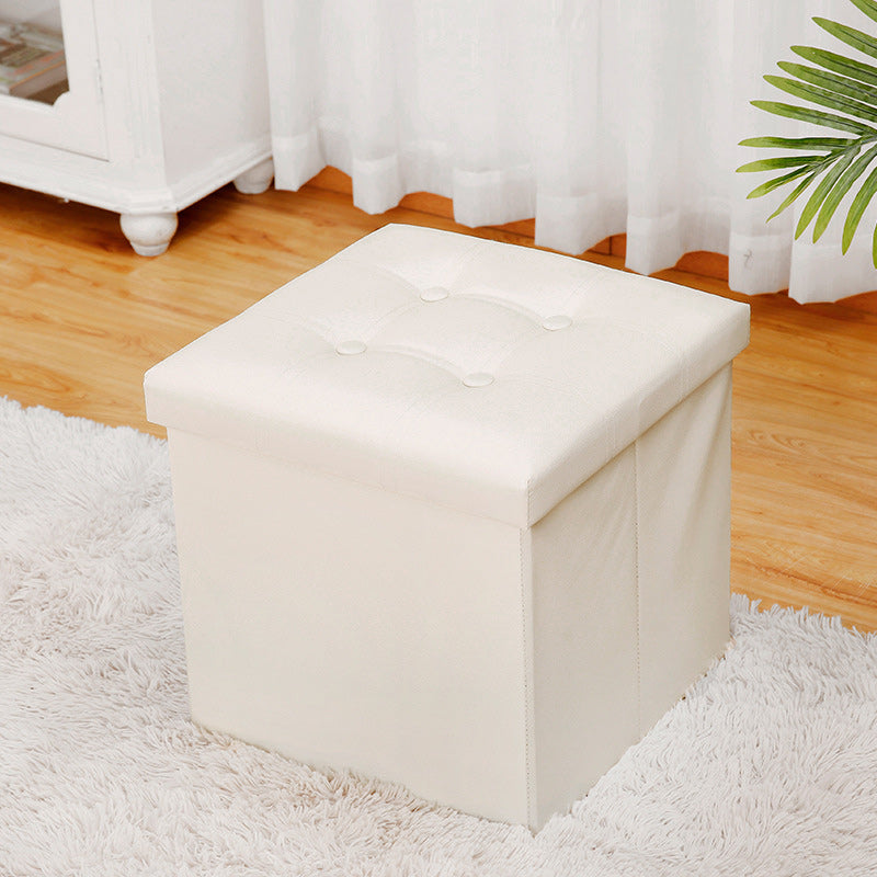 Modern Square Ottoman Foldable Water Resistant Tufted Faux Leather Ottoman with Storage