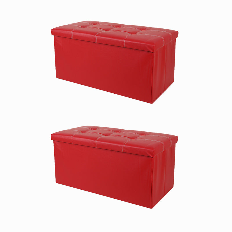 Trendy Faux Leather Ottoman Plain Tufted Rectangle Foot Stool Ottoman with Storage