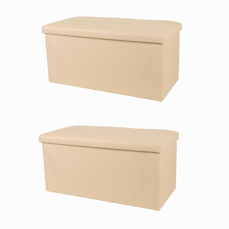 Trendy Faux Leather Ottoman Plain Tufted Rectangle Foot Stool Ottoman with Storage
