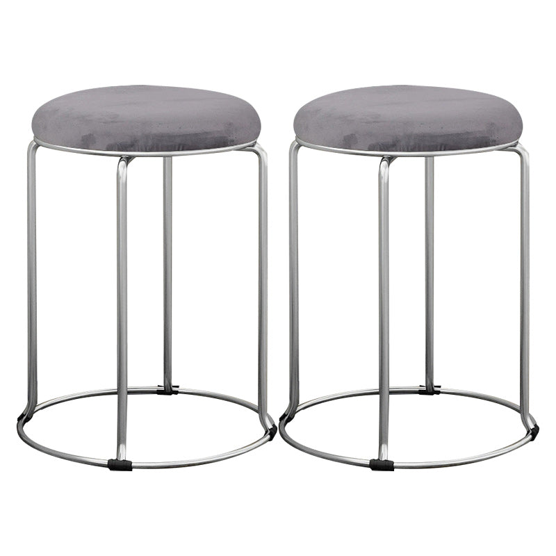 Modern Ottoman Velvet Upholstered Solid Color Metal Frame Round Ottoman