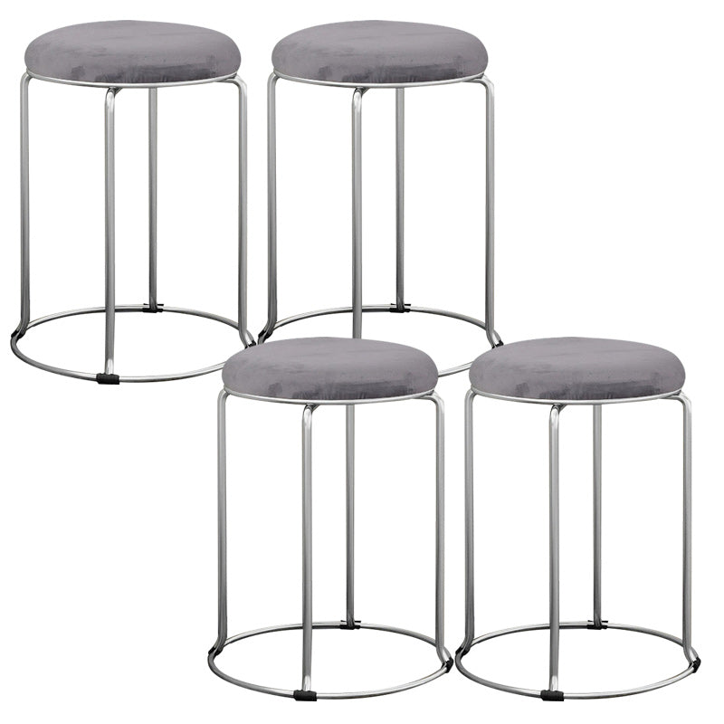 Modern Ottoman Velvet Upholstered Solid Color Metal Frame Round Ottoman