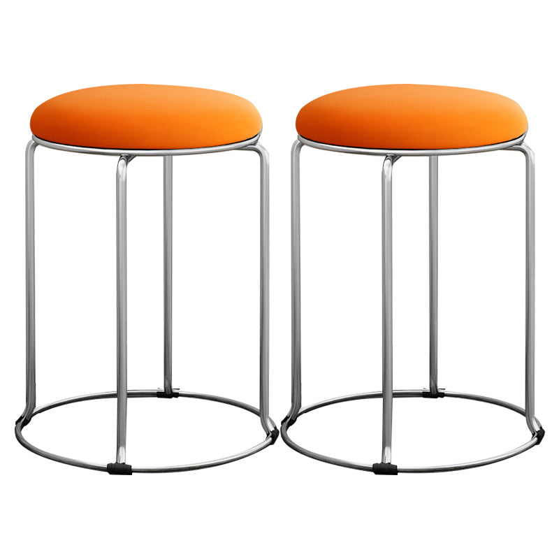 Modern Ottoman Velvet Upholstered Solid Color Metal Frame Round Ottoman