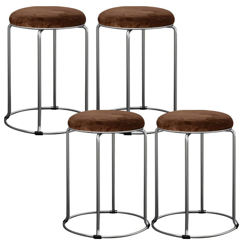 Modern Ottoman Velvet Upholstered Solid Color Metal Frame Round Ottoman