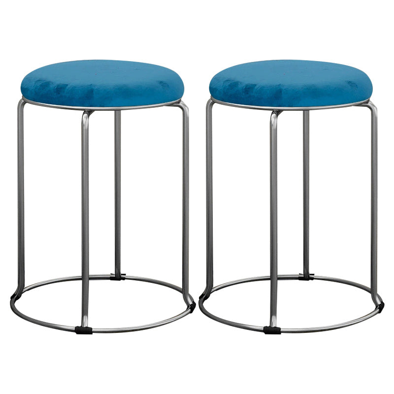 Modern Ottoman Velvet Upholstered Solid Color Metal Frame Round Ottoman