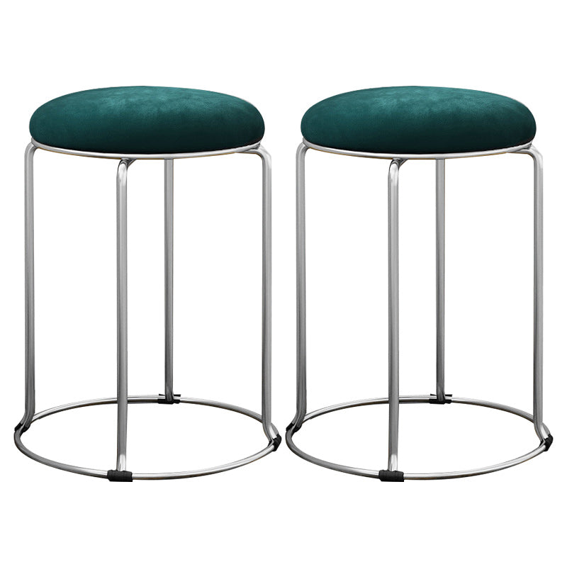 Modern Ottoman Velvet Upholstered Solid Color Metal Frame Round Ottoman