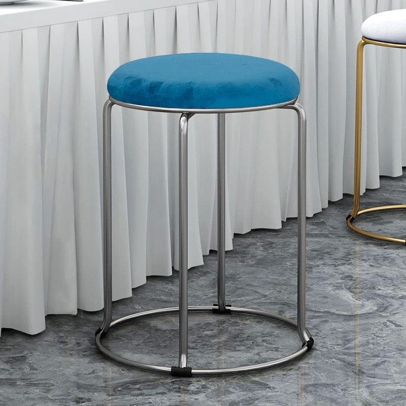 Modern Ottoman Velvet Upholstered Solid Color Metal Frame Round Ottoman