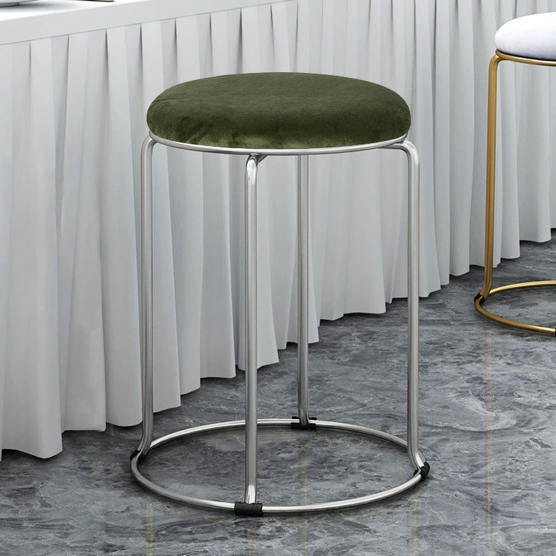 Modern Ottoman Velvet Upholstered Solid Color Metal Frame Round Ottoman