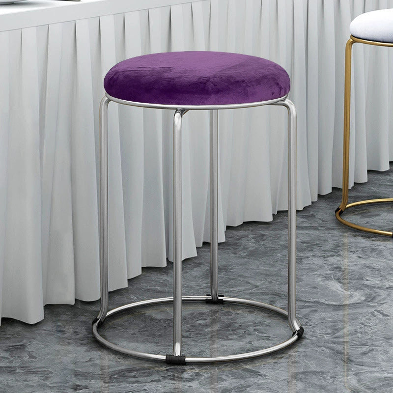 Modern Ottoman Velvet Upholstered Solid Color Metal Frame Round Ottoman