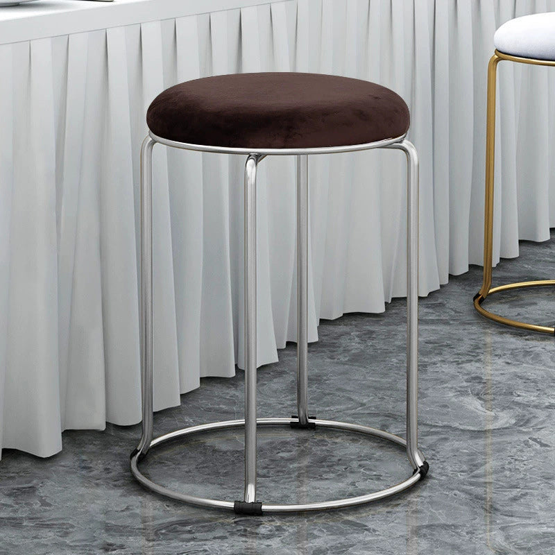 Modern Ottoman Velvet Upholstered Solid Color Metal Frame Round Ottoman