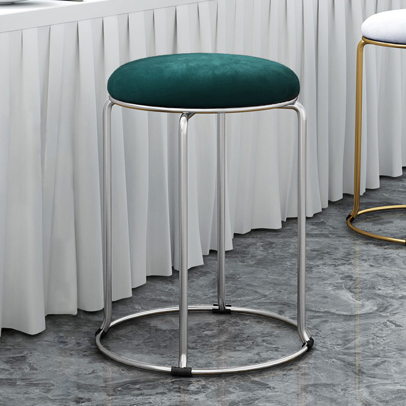 Modern Ottoman Velvet Upholstered Solid Color Metal Frame Round Ottoman