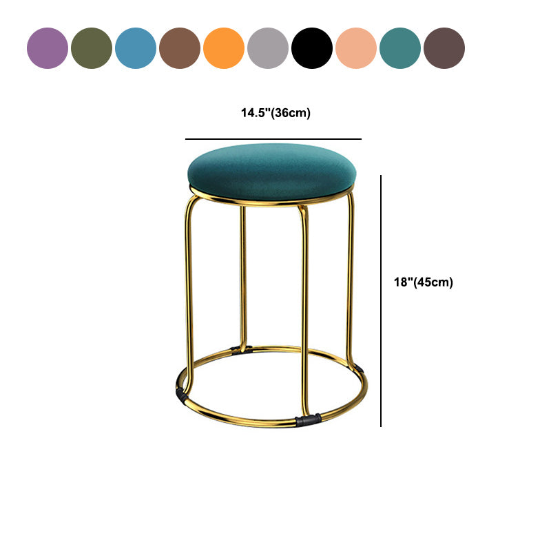 Modern Ottoman Velvet Upholstered Solid Color Metal Frame Round Ottoman