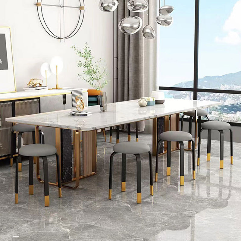 Modern Ottoman Fabric Upholstered Solid Color Metal Frame Round Ottoman