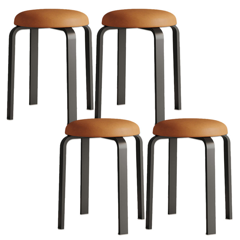 Modern Ottoman Fabric Upholstered Solid Color Metal Frame Round Ottoman