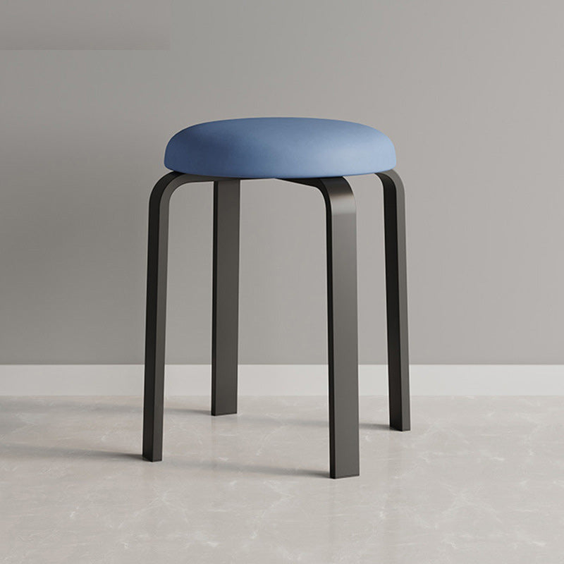 Modern Ottoman Fabric Upholstered Solid Color Metal Frame Round Ottoman