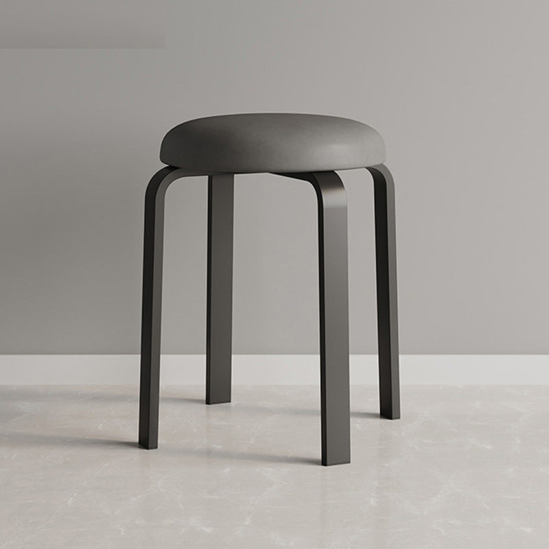 Modern Ottoman Fabric Upholstered Solid Color Metal Frame Round Ottoman