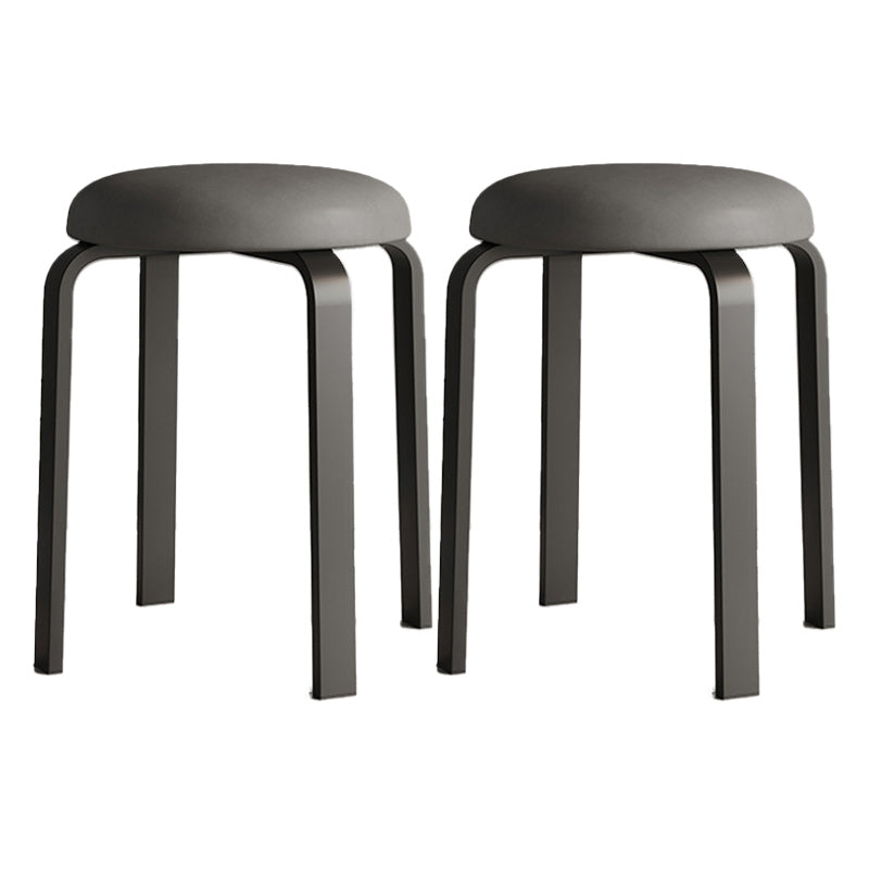 Modern Ottoman Fabric Upholstered Solid Color Metal Frame Round Ottoman