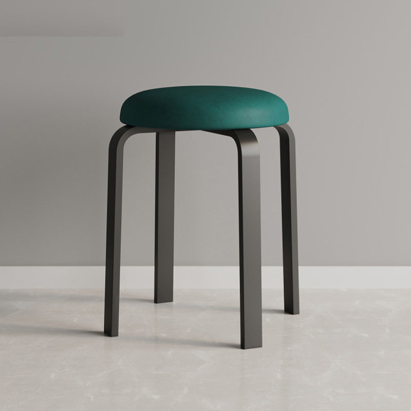 Modern Ottoman Fabric Upholstered Solid Color Metal Frame Round Ottoman