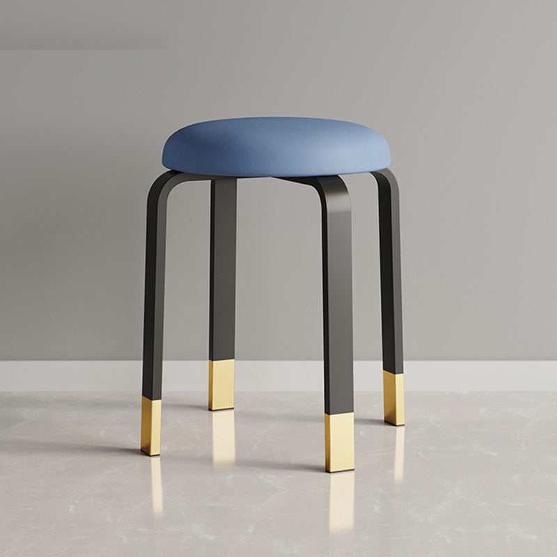 Modern Ottoman Fabric Upholstered Solid Color Metal Frame Round Ottoman