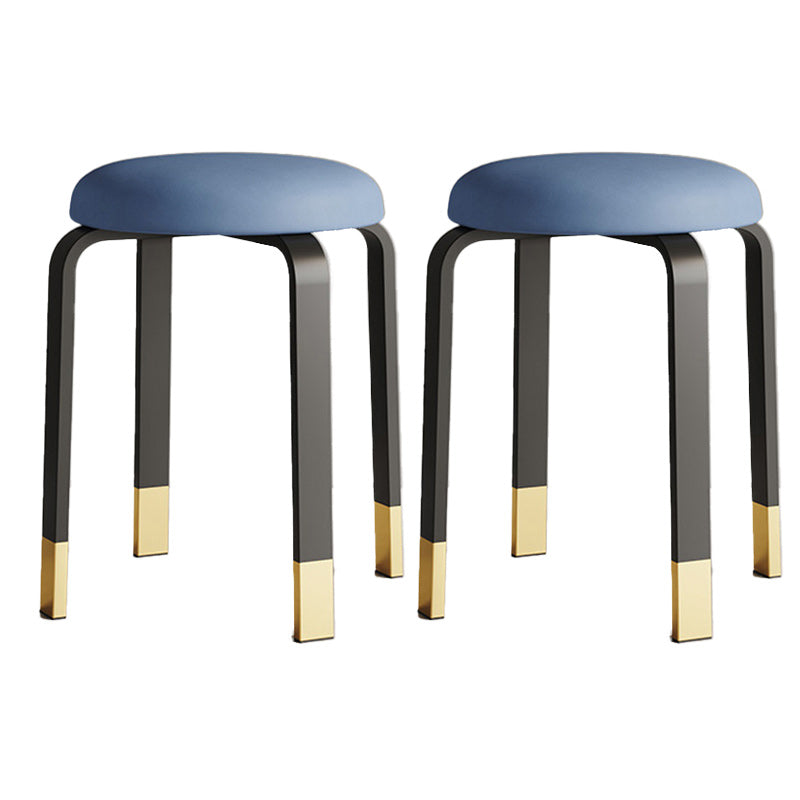 Modern Ottoman Fabric Upholstered Solid Color Metal Frame Round Ottoman