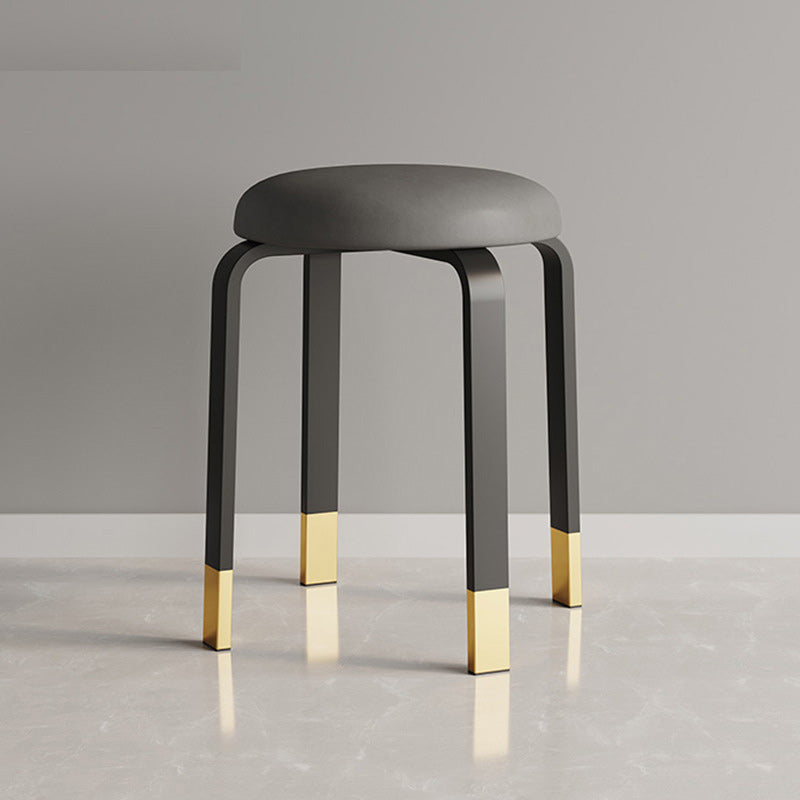 Modern Ottoman Fabric Upholstered Solid Color Metal Frame Round Ottoman