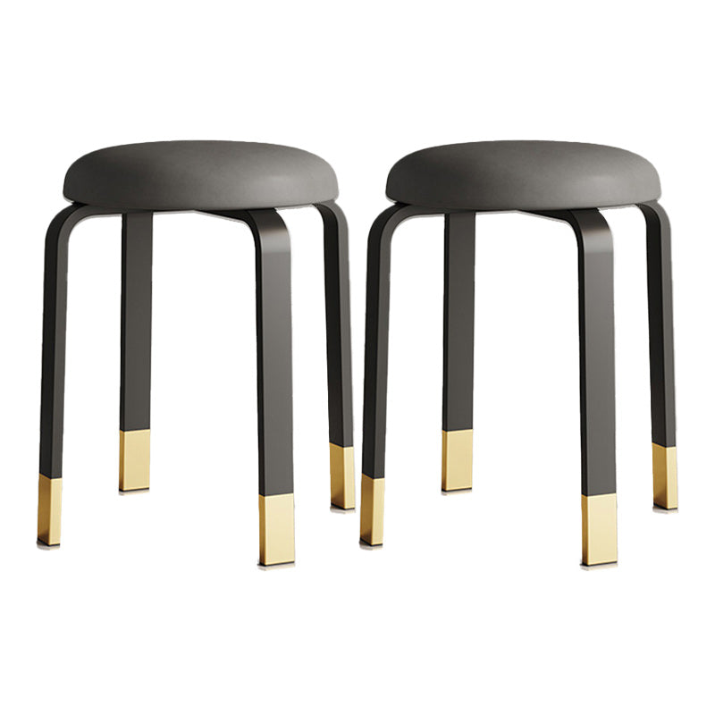 Modern Ottoman Fabric Upholstered Solid Color Metal Frame Round Ottoman