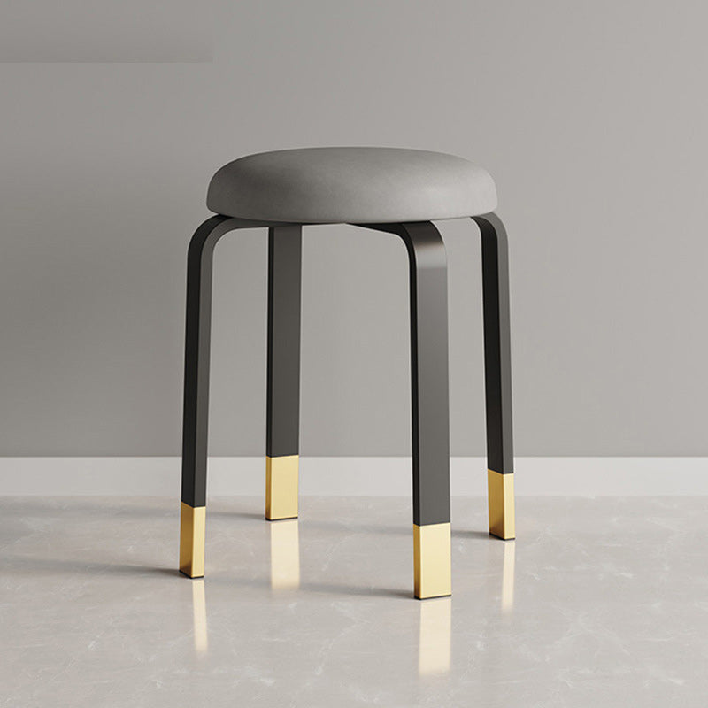 Modern Ottoman Fabric Upholstered Solid Color Metal Frame Round Ottoman