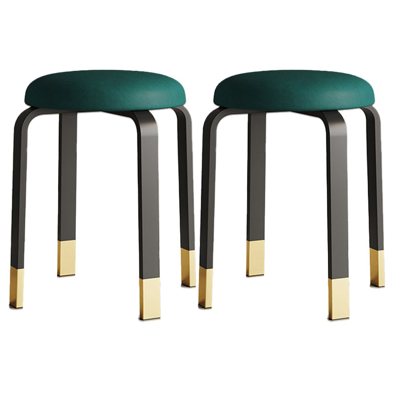 Modern Ottoman Fabric Upholstered Solid Color Metal Frame Round Ottoman