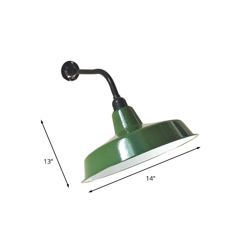 Green Finish 1-Light Wall Sconce Vintage Metal Barn Shade Wall Mount Lamp Fixture, 14"/16" Wide