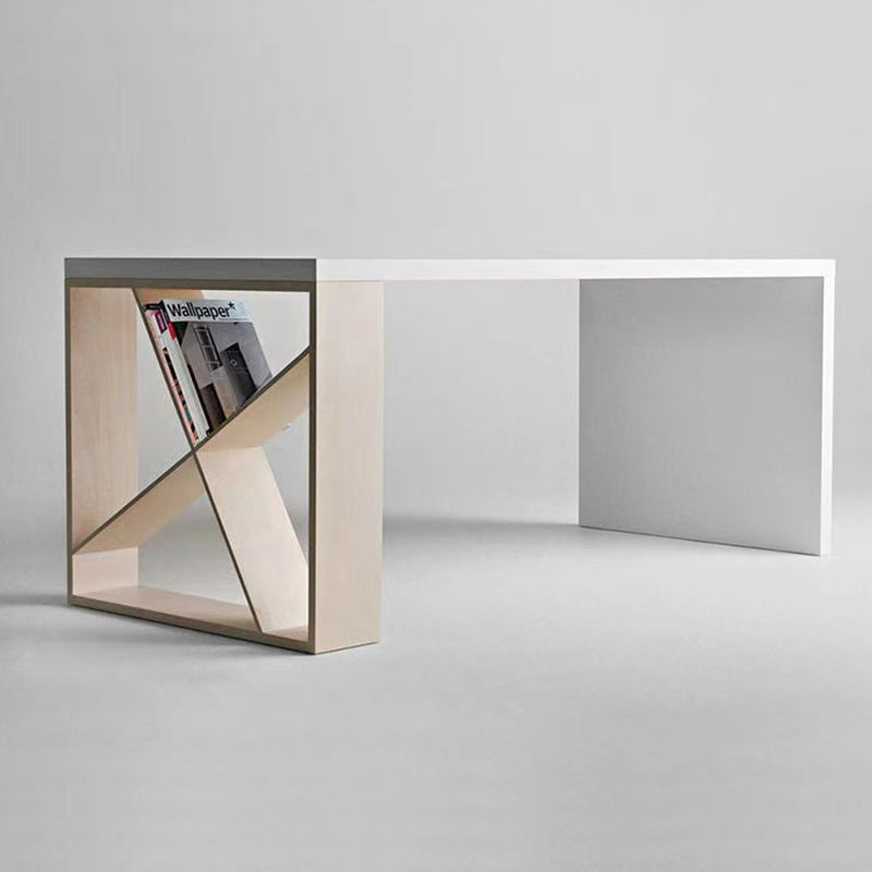 White Solid Wood Rectangular Writing Desk Glam Meeting Desk for Office