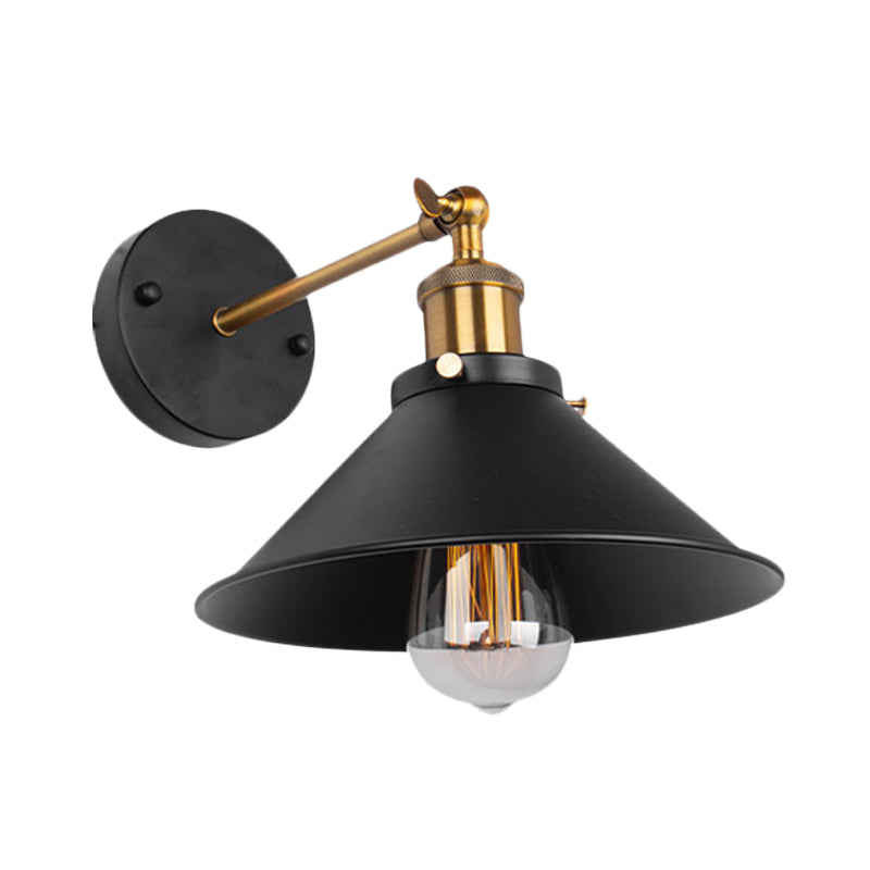 Black Finish 1 Bulb Wall Mount Industrial Metal Conical Wall Sconce Light for Restaurant